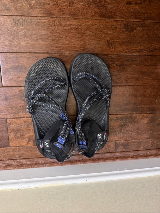 Chaco Shoes - Chaco Black Sandals with Blue Strap Accents
